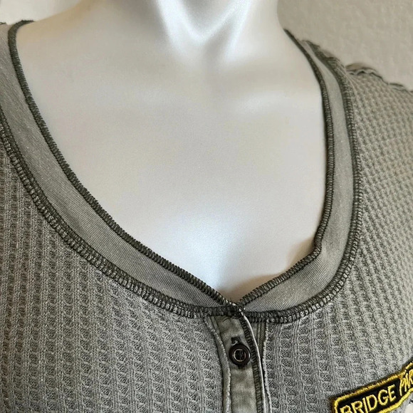 Free People Bridget Henley Top Waffle Knit Military Size Small - Picture 8 of 11